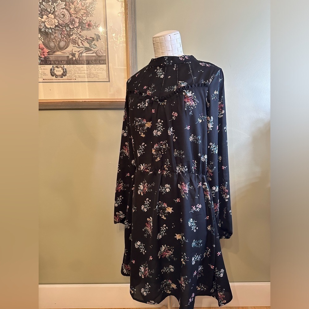 Brave Soul High Neck Long Sleeves Printed Mini Dress, Black Floral Women